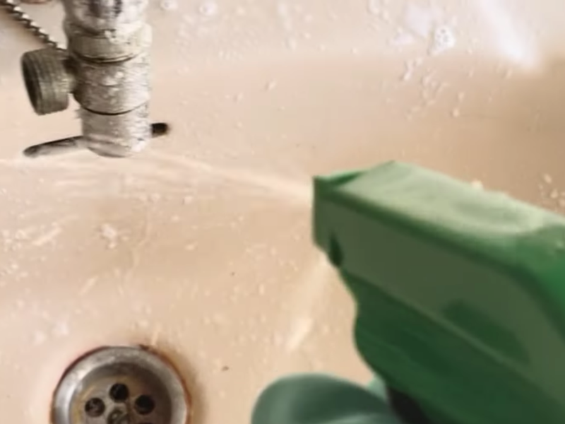 se aplica el limpiador de baños casero a un grifo