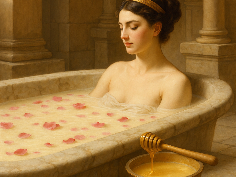 popea sabina tomando un baño de leche dibujo vintage