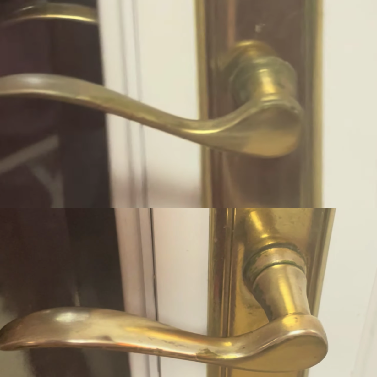 se muestra el resultado brillante después de limpiar los pomos de las puertas con el limón