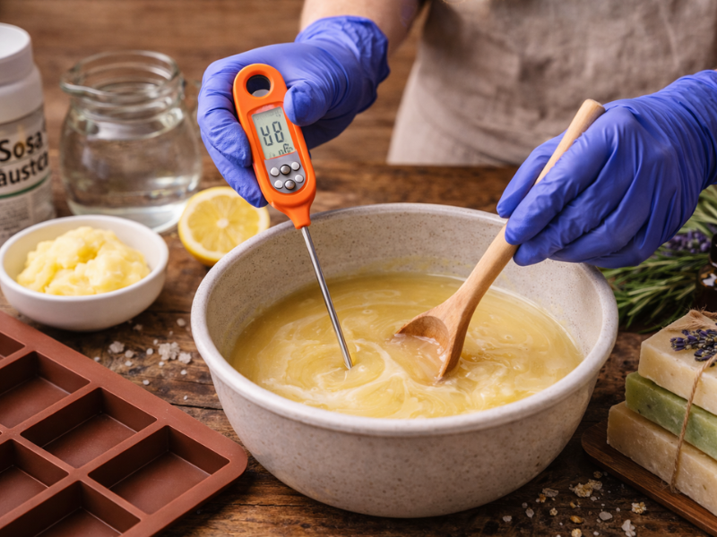 persona haciendo jabon casero