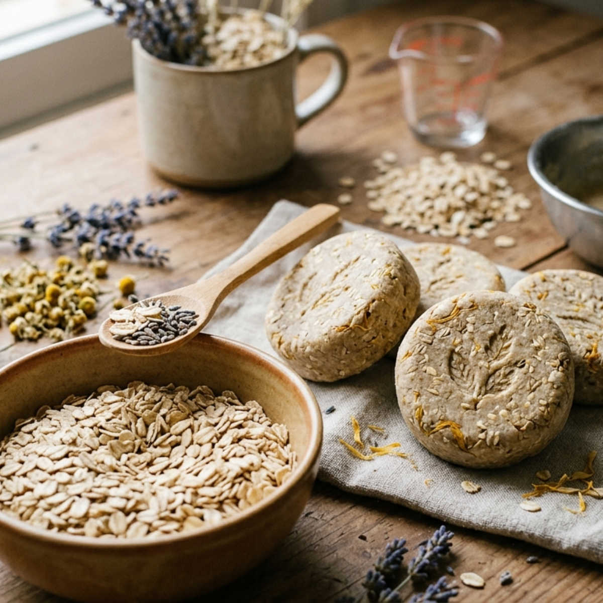 manos haciendo el champú sólido de avena
