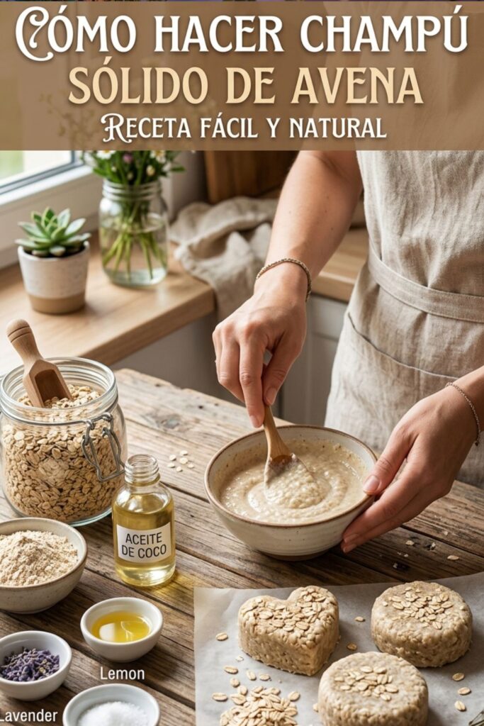 manos creando el champú sólido de avena.
