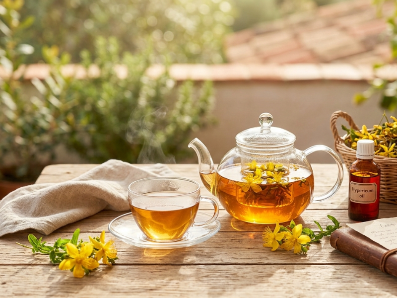 taza y tetera con infusion hiperico